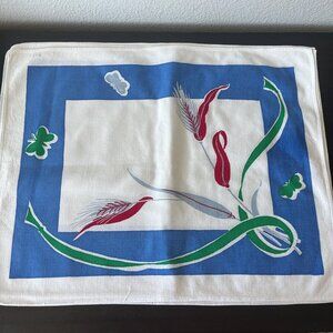 Vintage 50s Simtex Cotton Placemats // Set of 6 // Wheat Design with Blue Border
